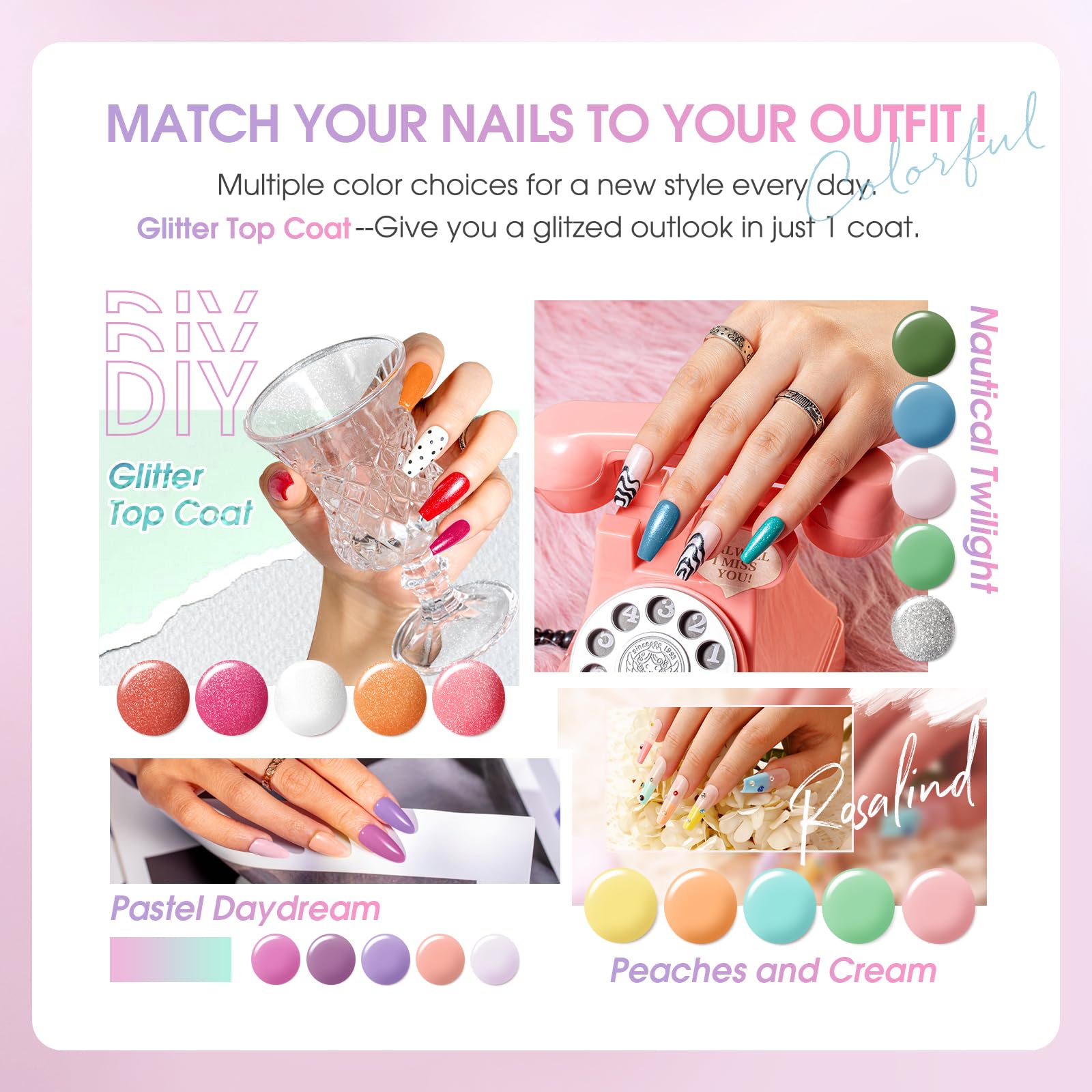 ROSALIND UV Nagellack Set, 50 Stück Rosa Grün Violett Blau Grau Gel Nagellack Set, Soak-Off UV LED Farbgel Gelnägel für Nagel Design Gel Nail Polish Geschenk