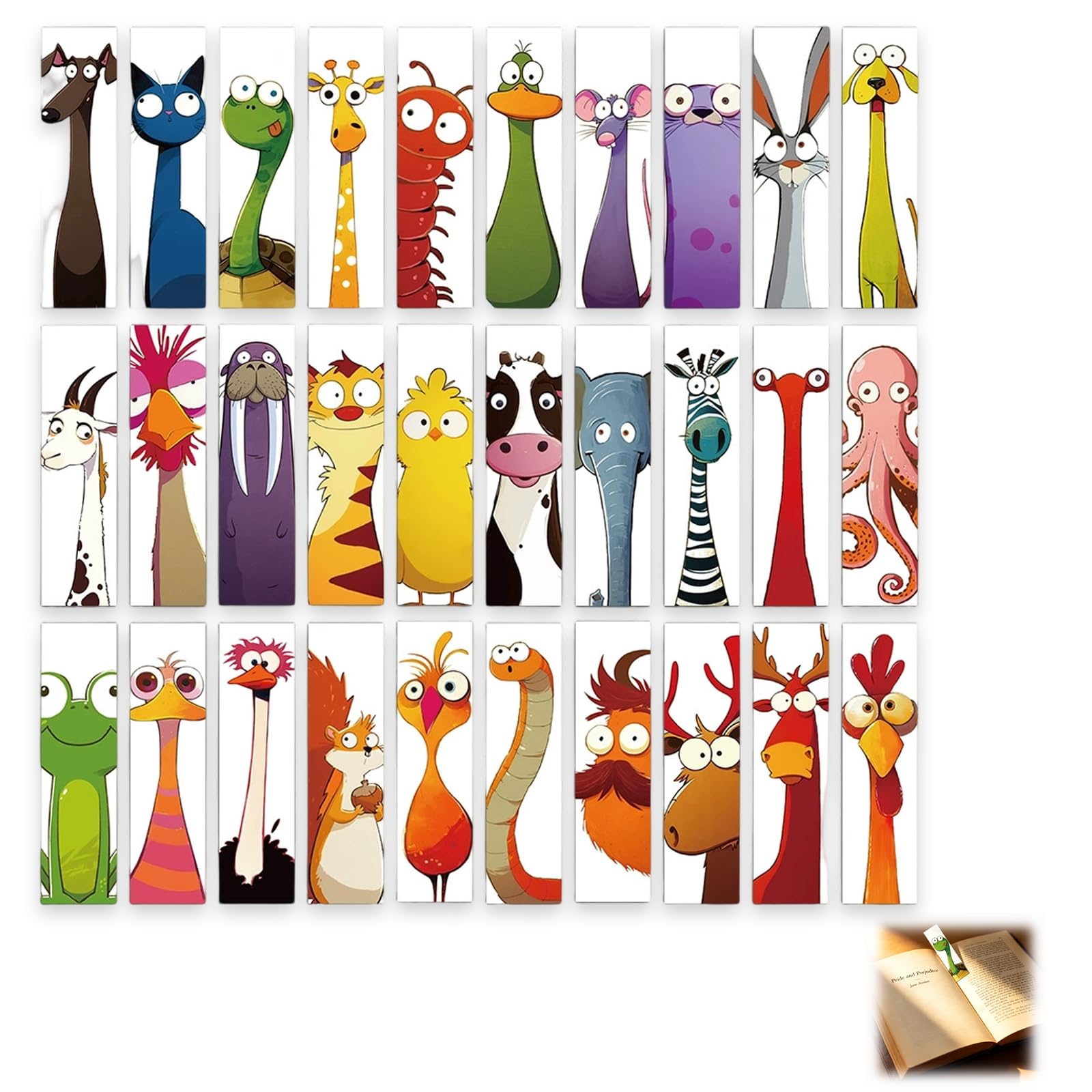 30Pcs Cute Bookmarks for Kids, Interesting Cartoon Kids Bookmark, Durable Animal Themed Bookmark Gift, for Boys, Girls, Teachers & Book Lovers, Reading Rewards, Party Gift