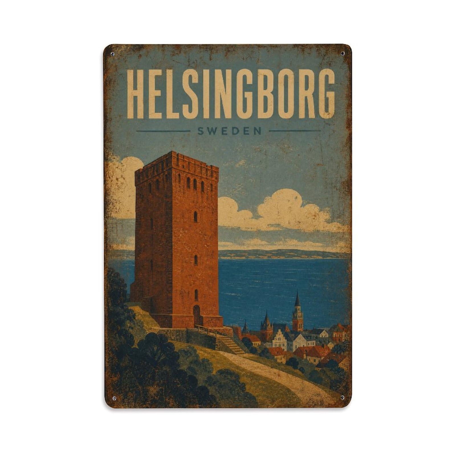 Metal Tin Sign Travel Retro Sweden Helsingborg