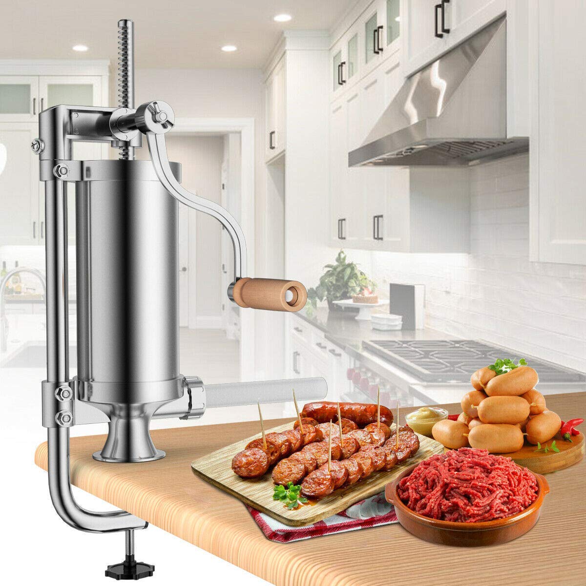 Manuell Wurstfüller, Wurstfüllmaschine Edelstahl - 2,5LBS Wurstfüller Vielseitig für Würste, Fleischwölfe, Käse - Sausage Stuffer mit 4 Füllrohren & Saugfuß für Haushalt, Metzgerei & Gewerbe