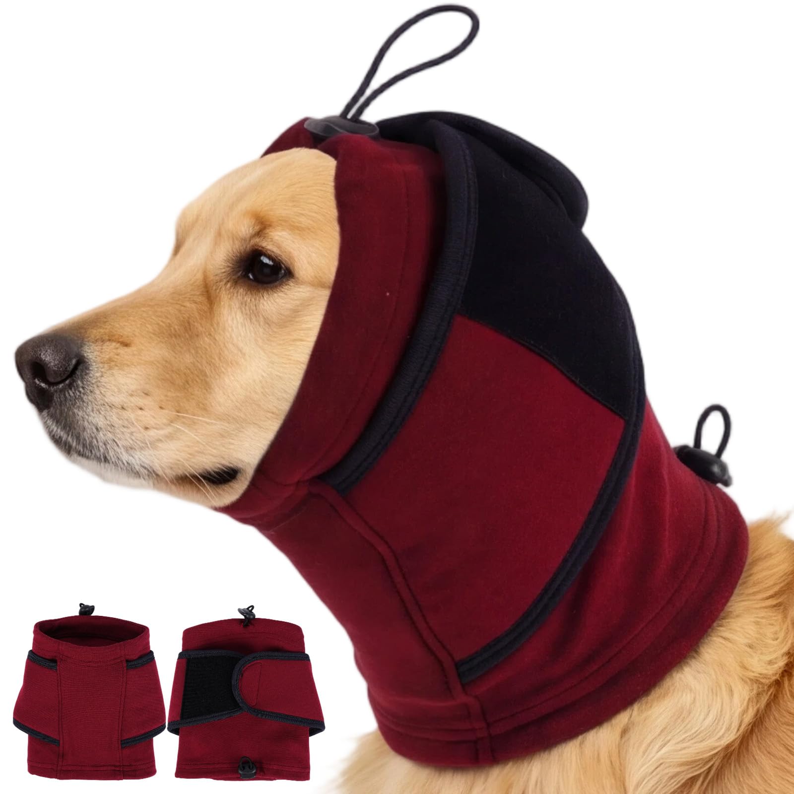 Katzinst Dog Ear Cover for Long Ears, Keep Clean While Eating, Anti-Infection Care & Anxiety Reducing Snood, Red M