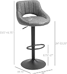 HOMCOM Bar Ensemble de tabourets 2, Tabourets pivotants avec hauteur réglable et fond découpé, Chaises à barres rembourrées en lin avec base en métal rond et repose-pieds, noir
