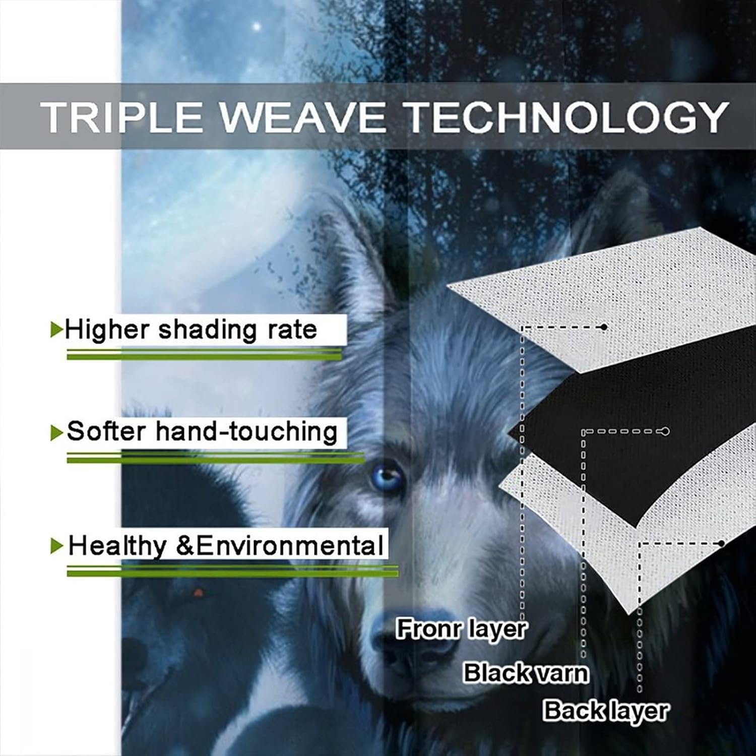 Gothic Wolf Rod Pocket Blackout Curtains for Living Room,Thermal Insulated Room Darkening Fantasy Forest Night Full Moon Cool Wolf Theme Window Treatment Drapes,2 Panels 84L x 42W