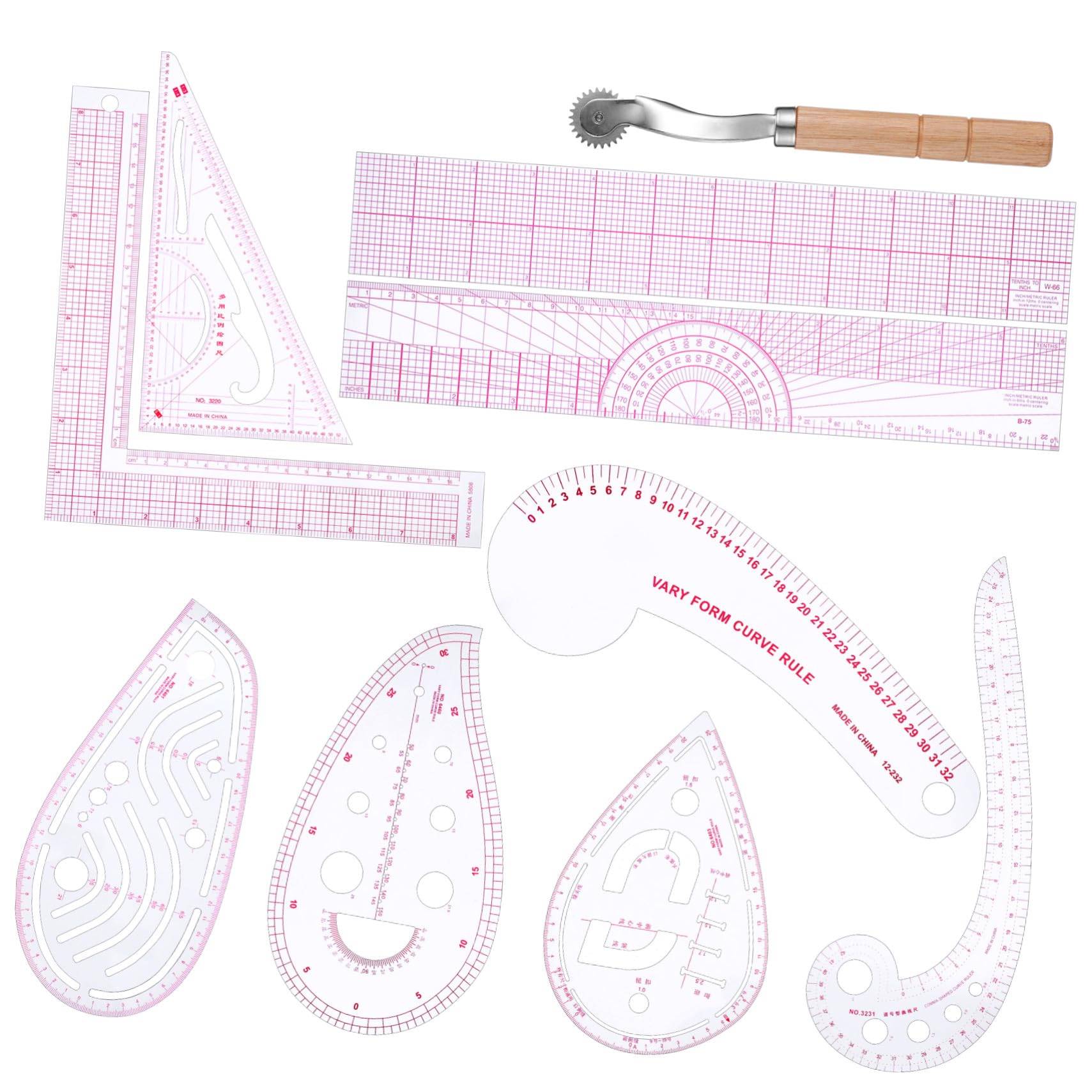 Reglas Costura Flexibles Plástico con Curvas Francesas y Medidor Ropa para Modistas Diseñadores y Principiantes Herramienta Patrón Prendas