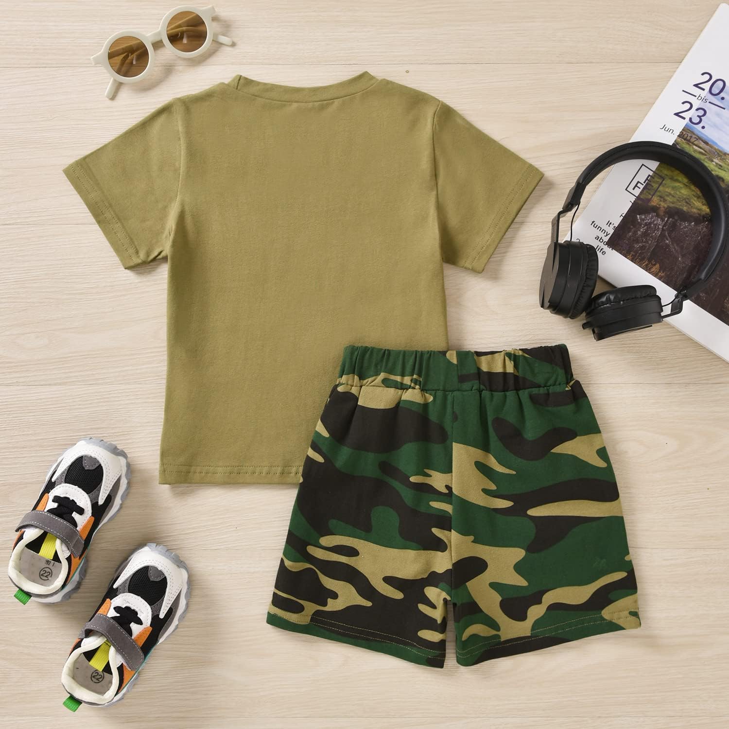 fioukiay Toddler Boy Summer Clothes Outfits Little Kids Short Sleeve Funny Letter Print T-Shirt Camo Shorts Clothing Set - Image 5