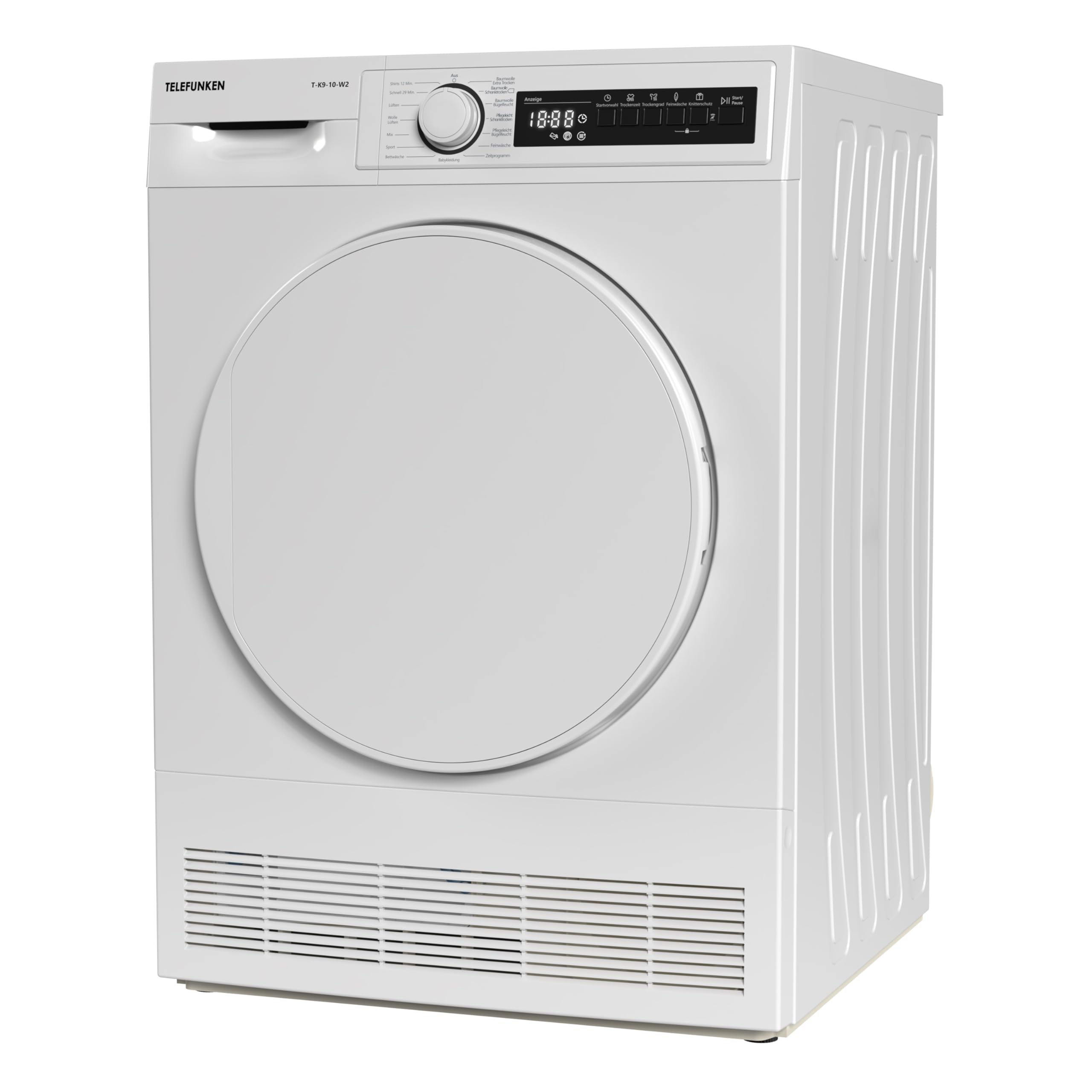 Telefunken T-K9-10-W2 Kondenstrockner / 9kg Trockner mit 15 Programmen, Startzeitvorwahl, Knitterschutz & reversierenden Trommelbewegungen, weiß