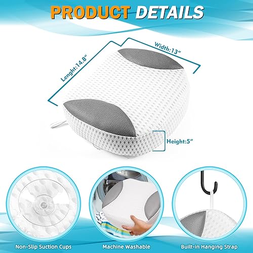 Miniatura 6 de Asiento elevador de bañera de hidromasaje para adultos, cojín de malla de aire 5D con ventosas fuertes antideslizantes, asientos ergonómicos para