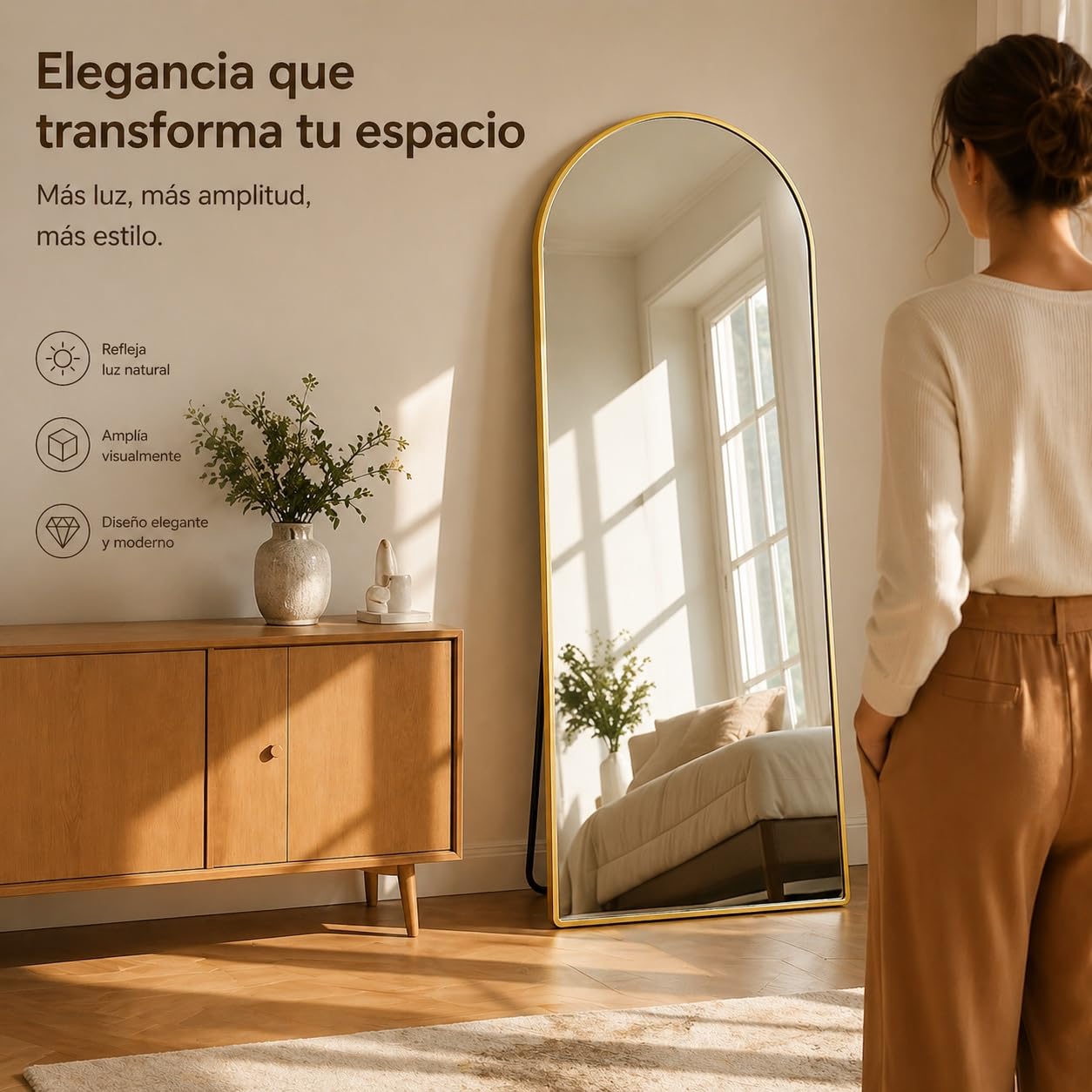 Espejo de Arco de 57x165cm | Espejo de Piel Completa con Parte Superior Curvada | para Montar en Pared o Apoyar en el Suelo | Inclinación Ajustable para Sala de Estar, Vestidor y Dormitorio