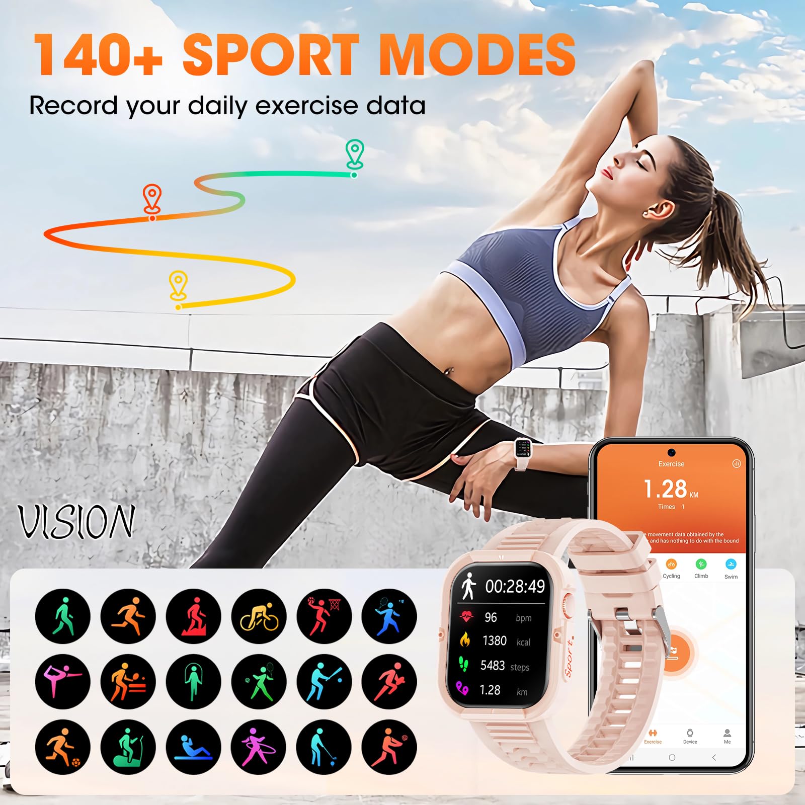 Hwagol Smartwatch Uomo Donna,1,85''Fitness Tracker 140+ modalità Sportive Orologio Smar twatch con Contapassi/Cardiofrequenzimetro/SpO2/Cronometro per Android iOS