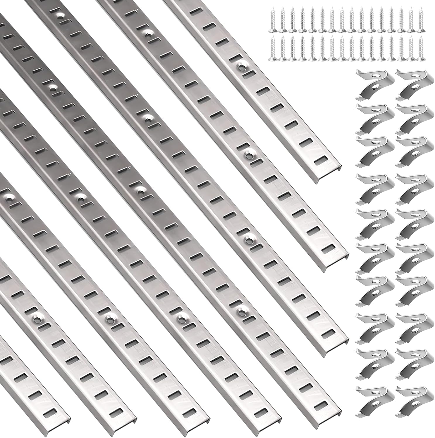 8 Pcs 36 Inch Shelf Pilaster with Clips, Adjustable Shelf Brackets Standard Mortise Mount Metal Shelves, Steel Wall Mounted Shelf Pilaster light silver