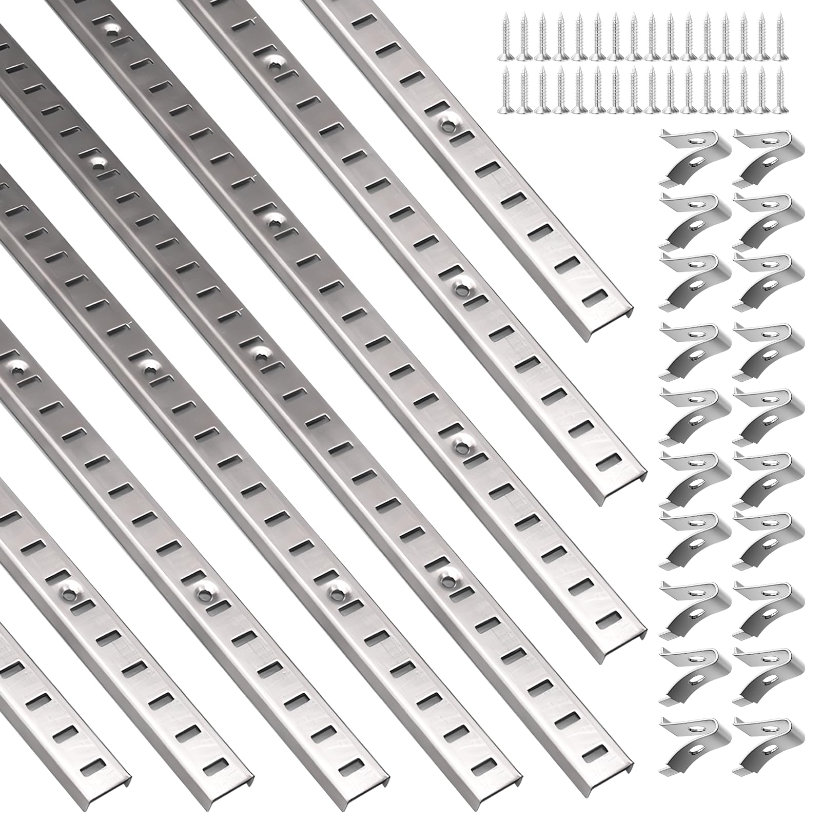 8 Pcs 36 Inch Shelf Pilaster with Clips, Adjustable Shelf Brackets Standard Mortise Mount Metal Shelves, Steel Wall Mounted Shelf Pilaster