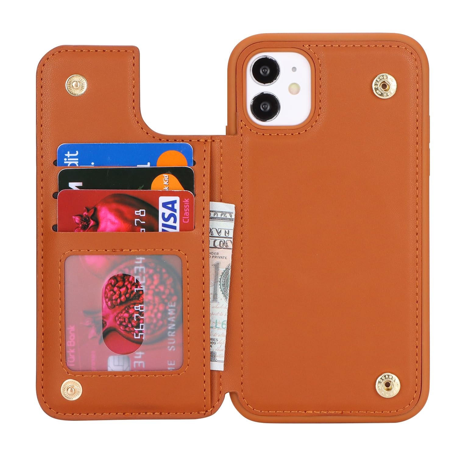 SailorTech per iPhone 11 Custodia per telefono con porta carte di credito, iPhone 11 Custodia con slot per carte di credito mag safe Portafoglio Zipper per uomo - Marrone