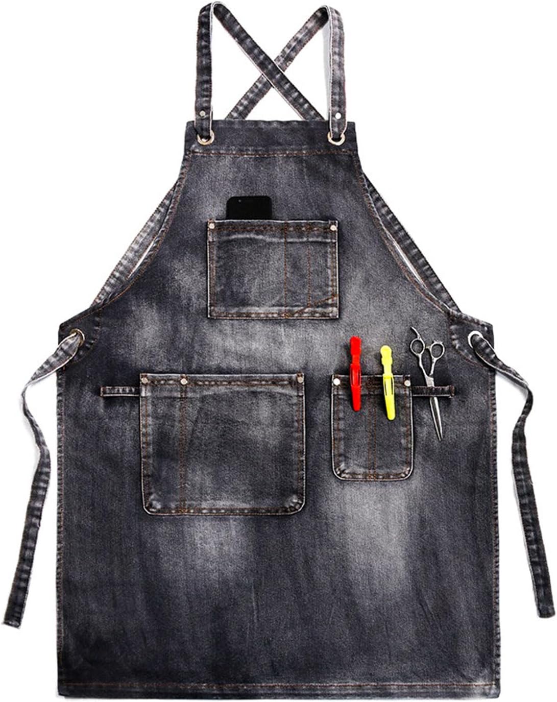 Work Aprons for Men And Women Denim Multi-tool Pocket Adjustable Cross Straps Suitable for Cooking