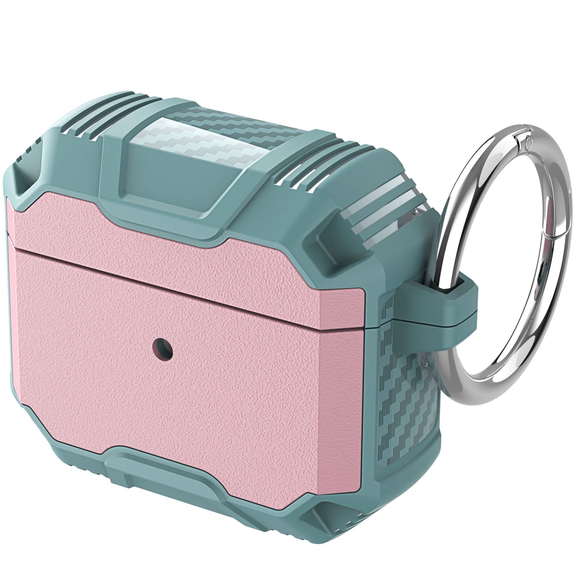 Case Compatible with AirPods 2 & 1, Shockproof Protective Skin Case with Key Fob, Visible Front LED Mint & Pink