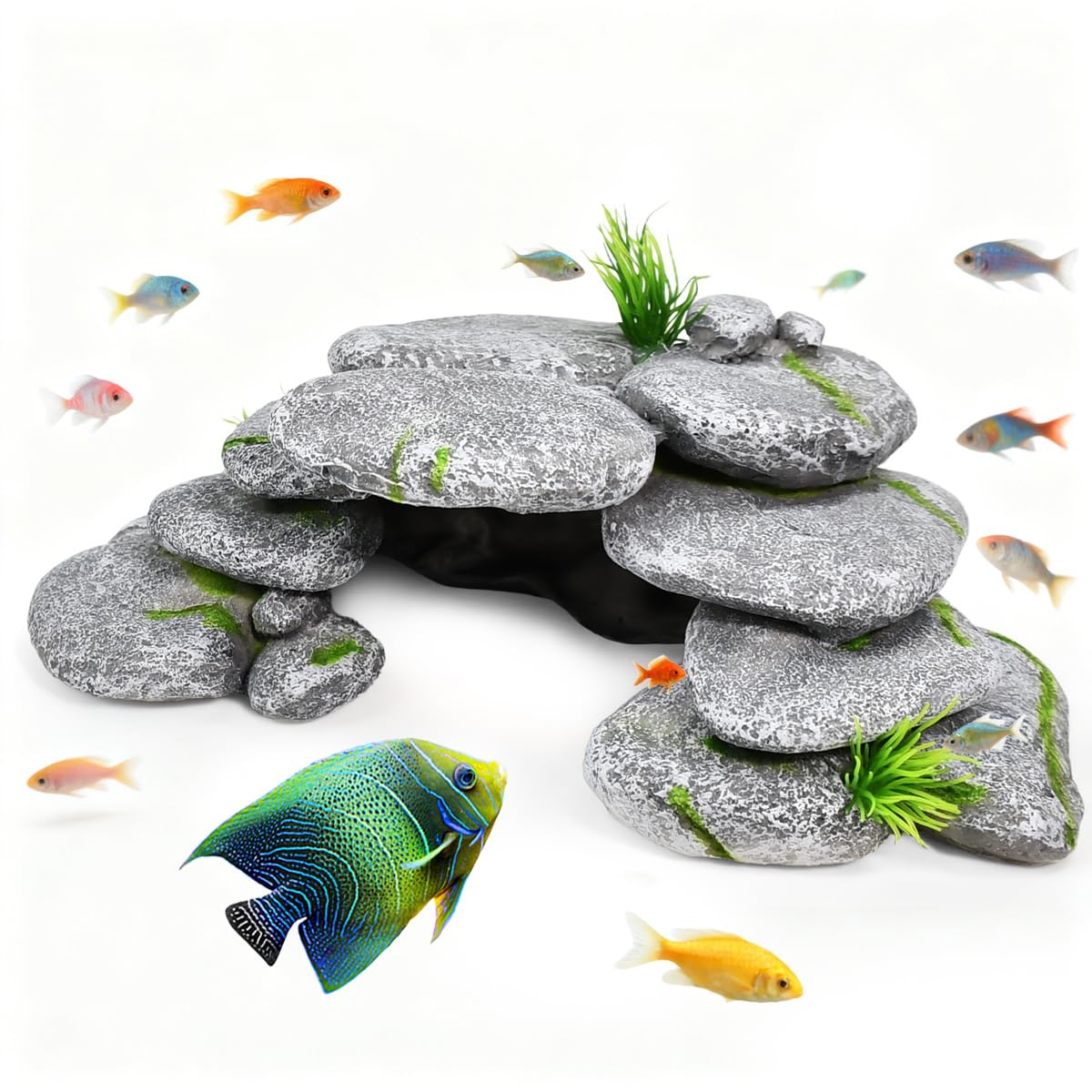 Cachette Aquarium Tortue, 23 * 12.5 * 7.5cm Décorations d'Aquarium en Résine, Pierre Aquarium Decoration, Cachettes et Grottes pour Les Reptiles, Tortues, Crevettes, Betta, Poisson
