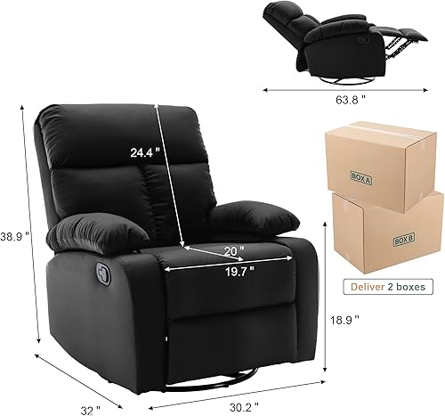 Miniatura 3 de hzlagm Silla reclinable giratoria, mecedora pequeña para espacios pequeños, silla reclinable mecedora para sala de estar, dormitorio, guardería,