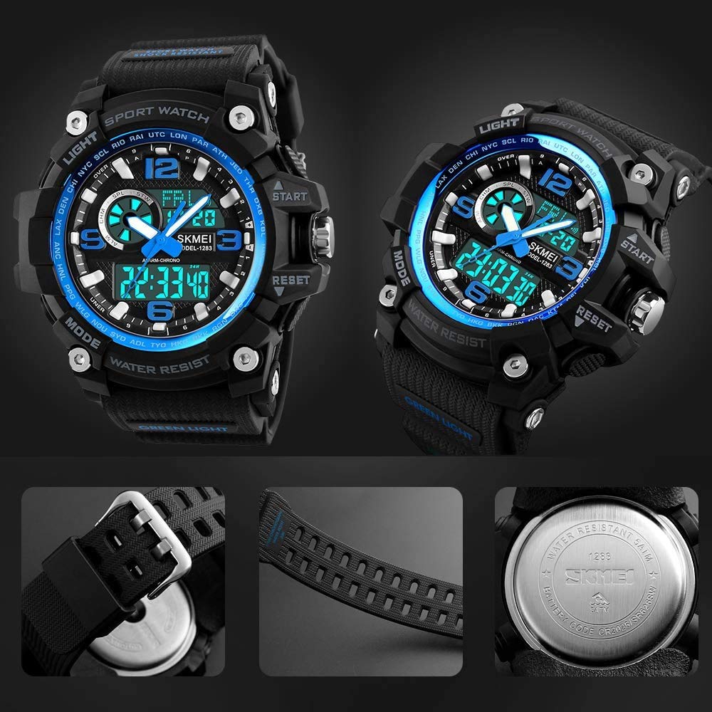 MASTOP Orologio digitale da uomo, impermeabile fino a 50 m, grande quadrante, multifunzione, analogico, militare, sportivo, impermeabile, elettronico