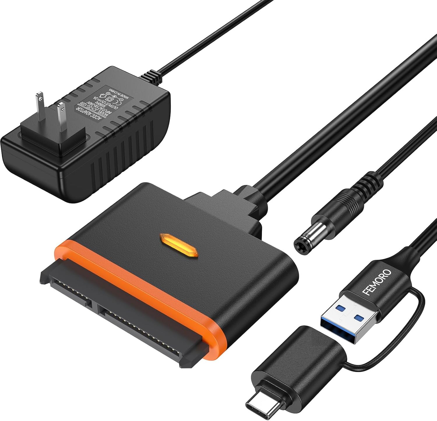 SATA to USB / USB C Adapter with Power Supply, External Hard Drive Reader Converter for Internal 3.5'' HDD 2.5'' SSD, up to 20TB, SATA III Support UASP Compatible with Seagate WD Toshiba and more