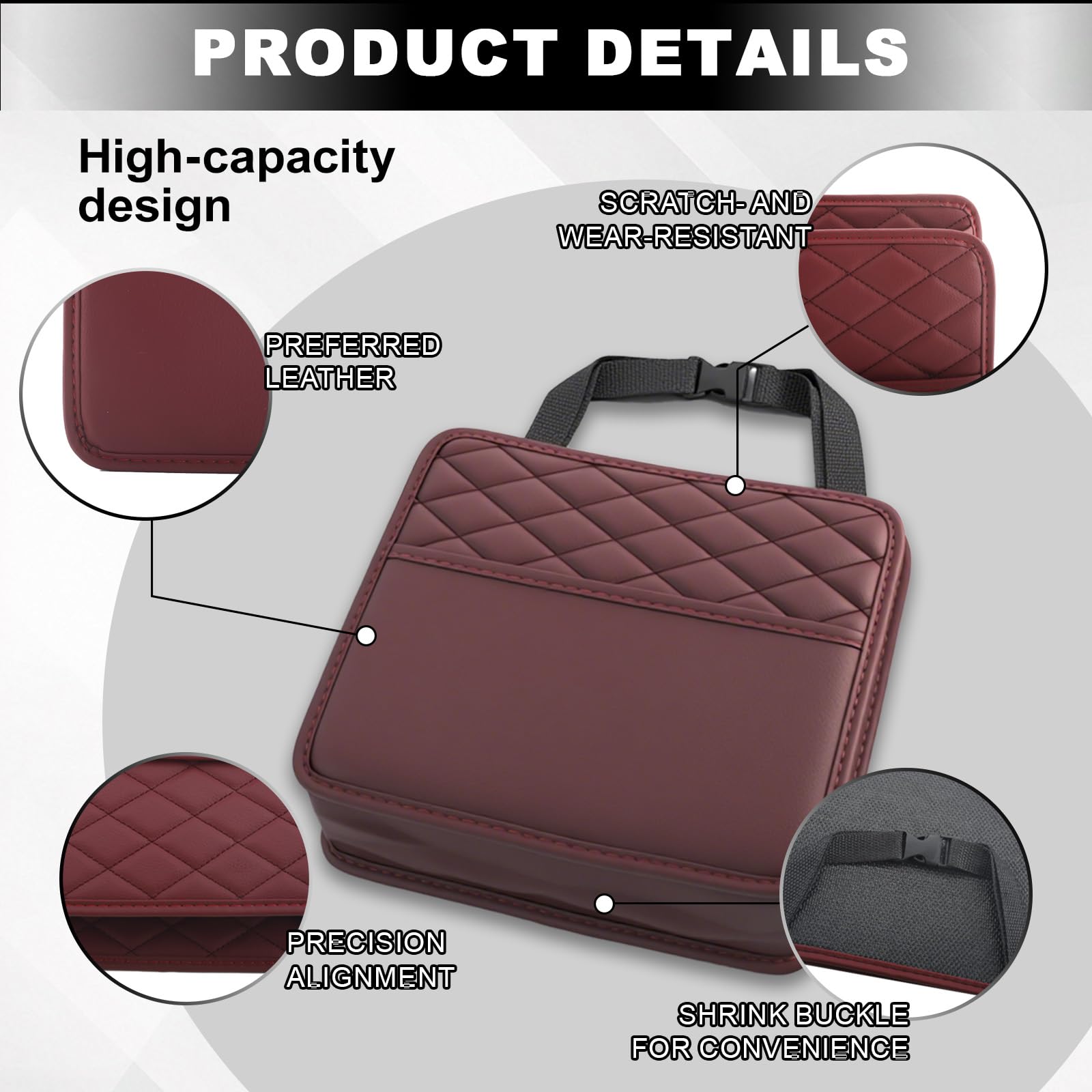 Car Back Seat Organizer,Pu Leather Seat Storage Bag,Hanging Car Tidy - Image 3