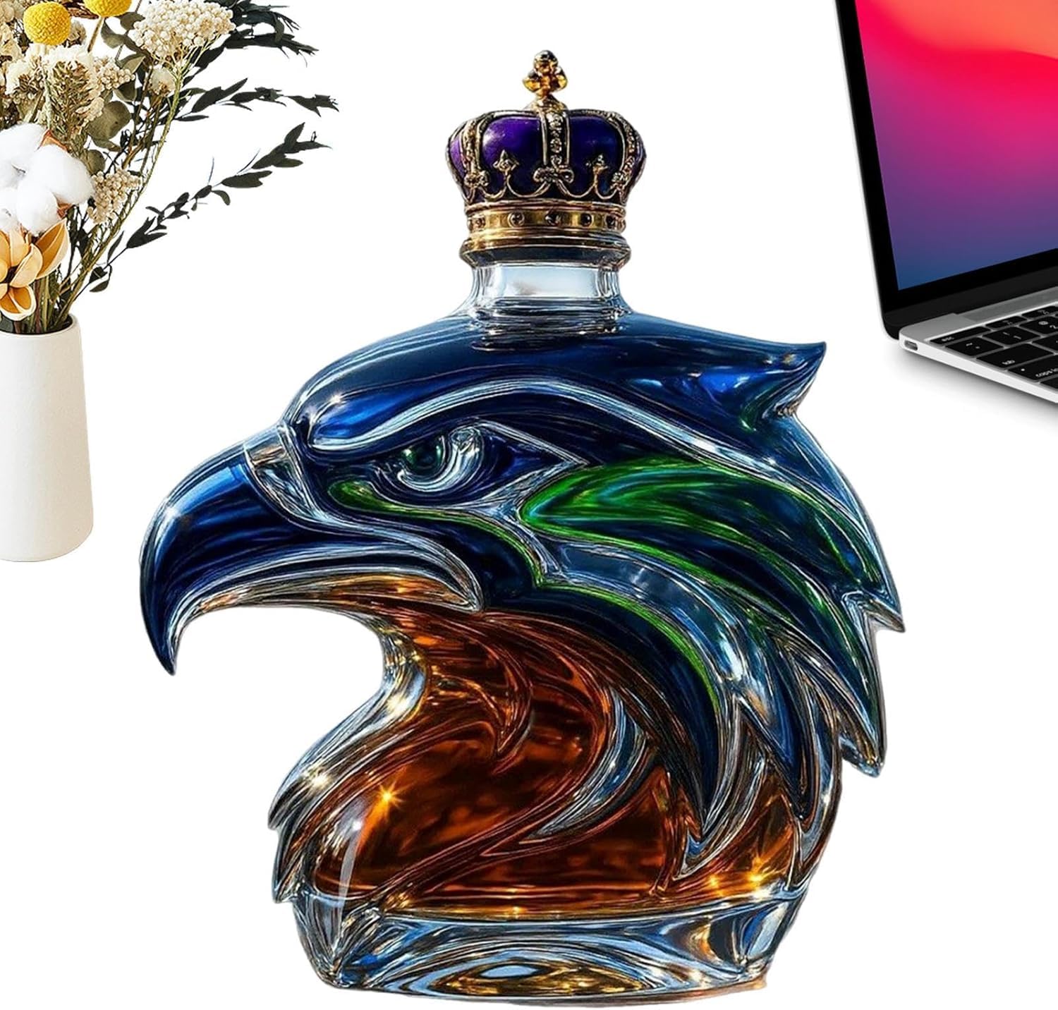 HoldOneLight 350ML 3D Eagle Whiskey Decanter - Hand Blown Art Glass Statue | Novelty Spirits Storage Bottle for Home Bar Decor | Unique Gift for Bird Lovers & Whiskey Enthusiasts — image 1