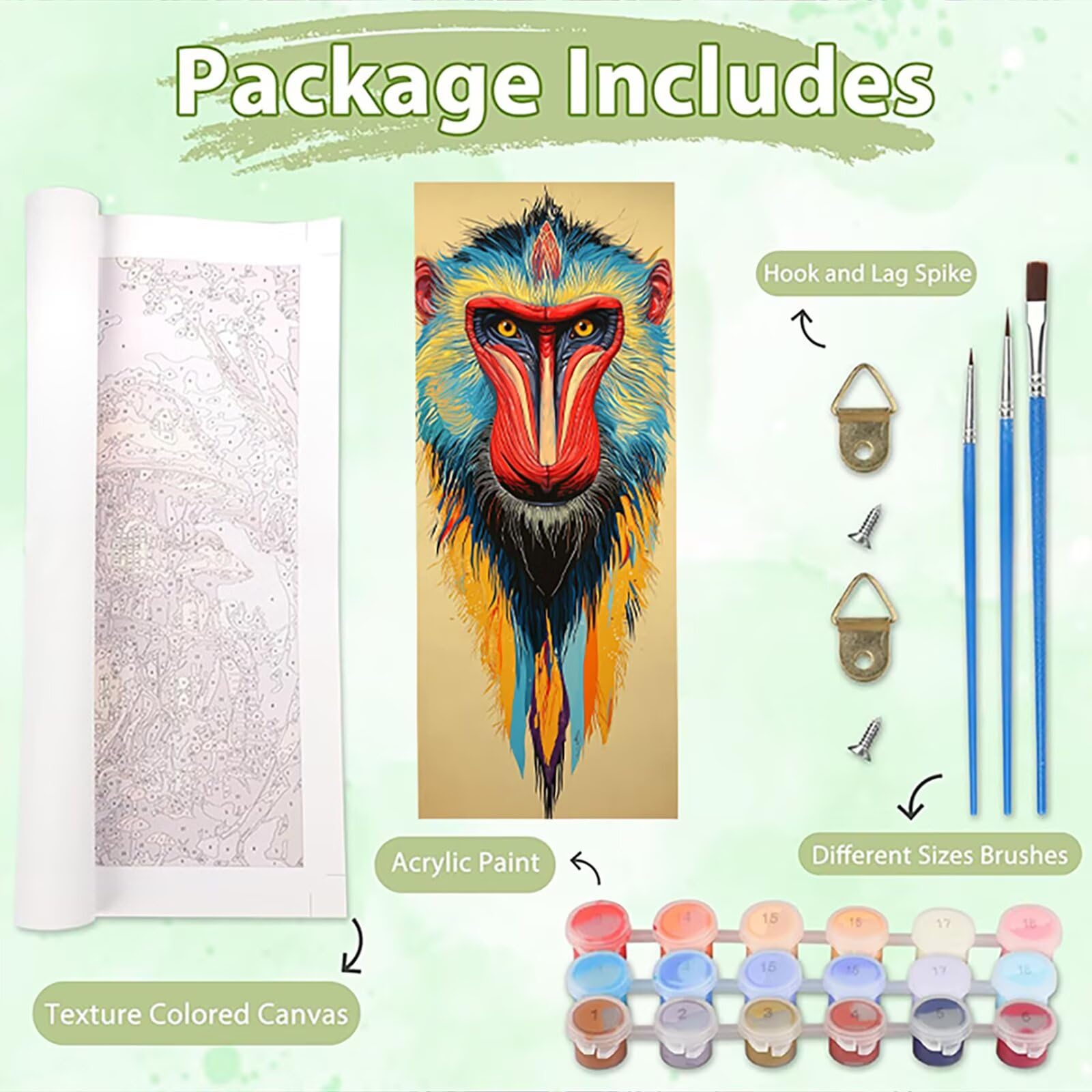Dipingere Animali z liczbą Adulti, Misura XXL 80 x 240 cm, Scimmia Paint by Numbers Kit Principianti z 3 Penne, Zestaw Fai Da Te, Hobby Creativi Adulti Prezent Donna Decorazioni, (Senza Cornice) P0M