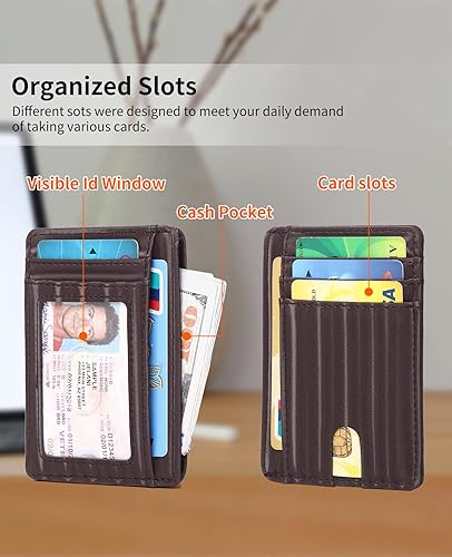 Miniatura 2 de Cartera minimalista delgada para hombres, carteras con bolsillo frontal, cartera de cuero con bloqueo RFID para hombres y mujeres, Coffee-Flash, Slim