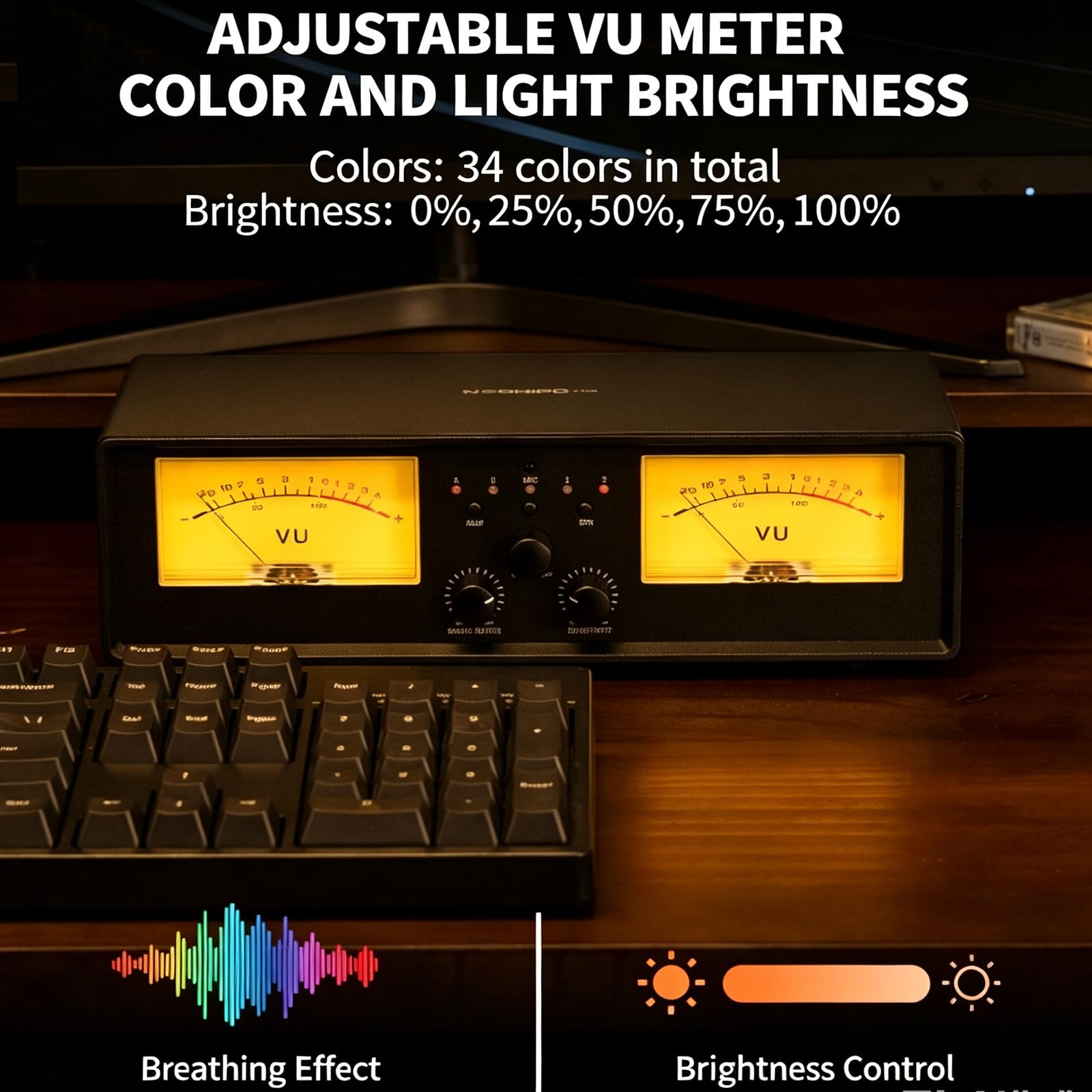 Doppio Vu Meter Analogico, Commutatore Audio Analogico A 2 Vie Con Display A Pannello E Telecomando, 2 Set Di Uscite Di Commutazione Audio, 34 Colori, 4 Livelli Di Luminosità Regolabili, Per Gli