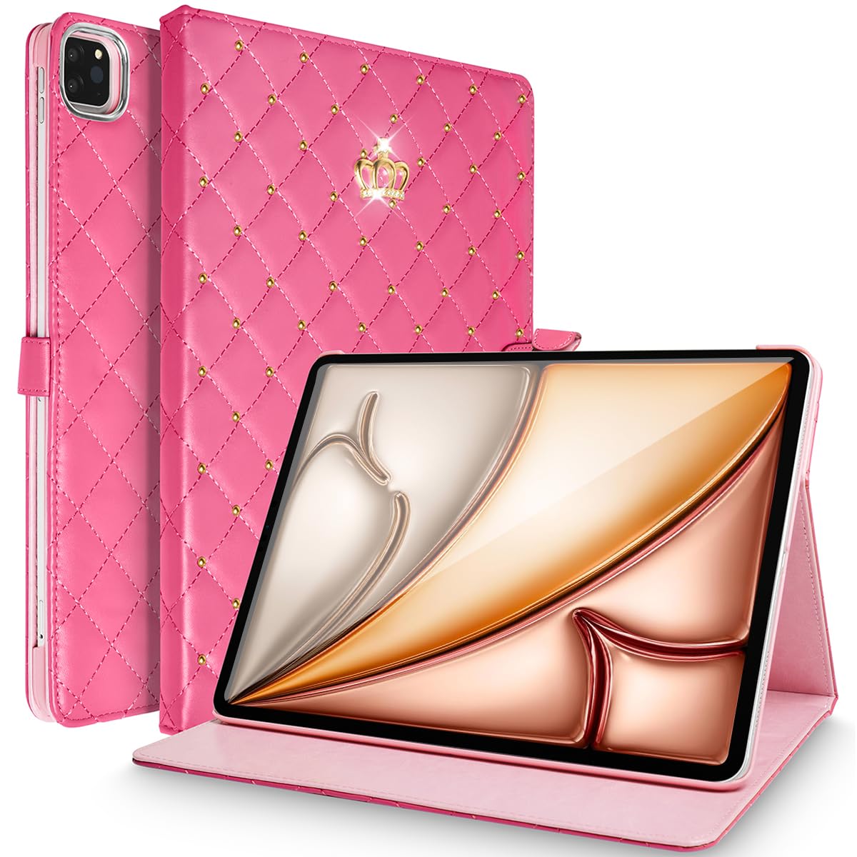 AuroiCCY for iPad Air 13 Inch M3/M2 (2025/2024) Case, Auto Wake/Sleep Smart Shockproof PU Leather Flip Magnetic Cute Queen Crown Bling Diamond