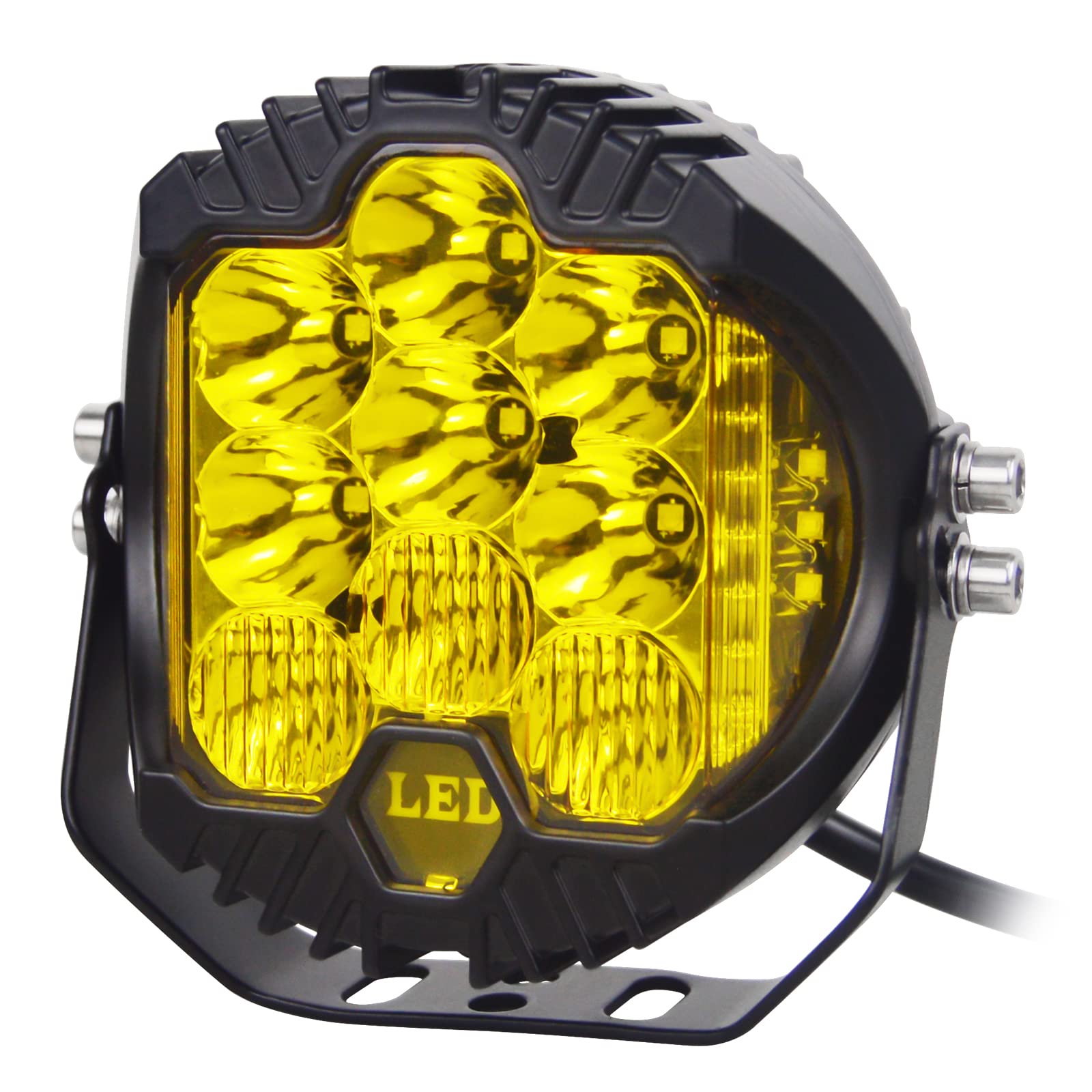 PICAA 2 pièces 5 pouces 50W Phare de Travail Led 3000K Jaune 12v 24v
