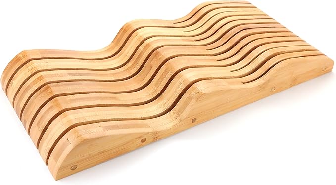 ROYALHOUSE Bamboo Knife Block Holder, 13 Knives Dock, In-Drawer Knife Drawer Organizer, Perfect for Home and Chefs, Premium Knife Holder, Gifts, Housewarming, Knives Not Included