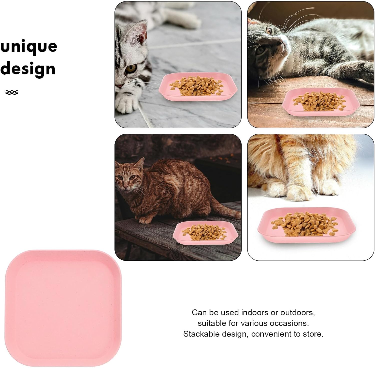 Healifty 4pcs Shallow Cat Bowls for Wet Food Wide Square Cat Food Dishes with Whisker Fatigue Relief Sturdy Pet Feeding Plates for Indoor and Kittens
