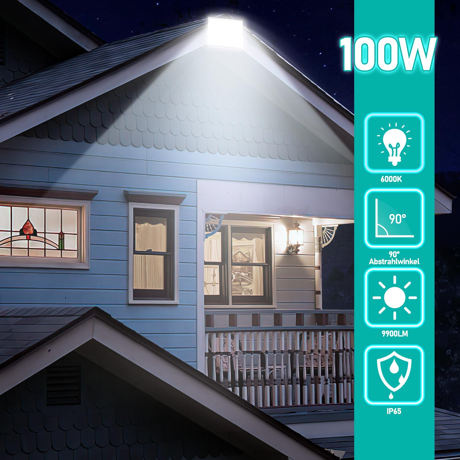 LED Strahler 100W Außen, 10 Stücke 9900LM Superhell LED Fluter, Außenbeleuchtung, IP65 Wasserdicht, 6000K Kaltweiß LED Scheinwerfer für Terrasse Sportplatz (kein Stecker)
