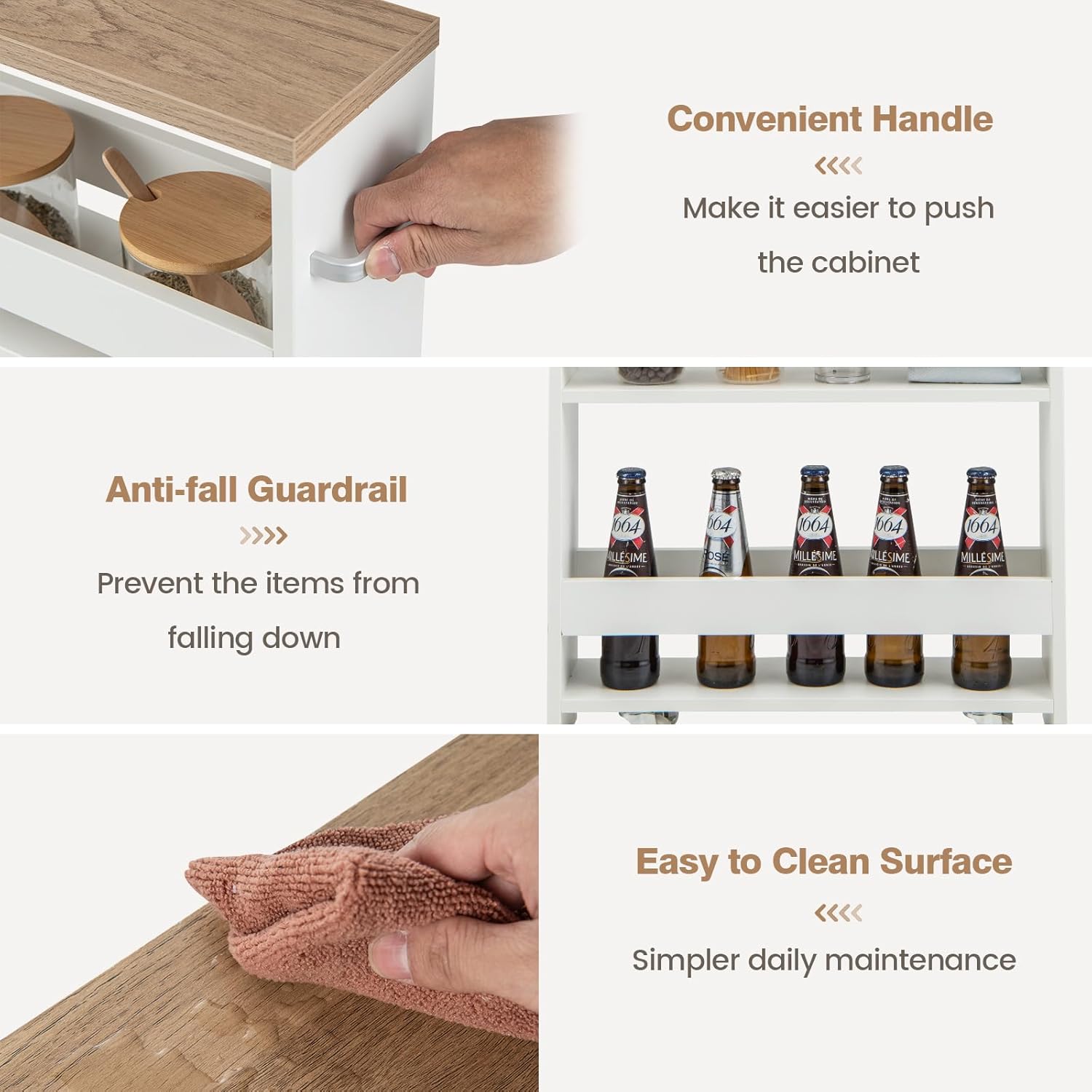 Byroce Slim Storage Rolling Cart, 4-Tier Side Out Shelving Unit with Handle, Mobile Organizer Utility Cart on Wheels for Laundry, Bathroom, Office, Kitchen, Narrow Places (White & Natural)