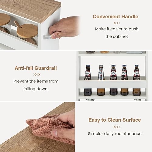 Miniatura 8 de Carrito de almacenamiento delgado, carrito rodante de 4 niveles con asa, carrito de lavandería entre lavadora y secadora, estante de especias de