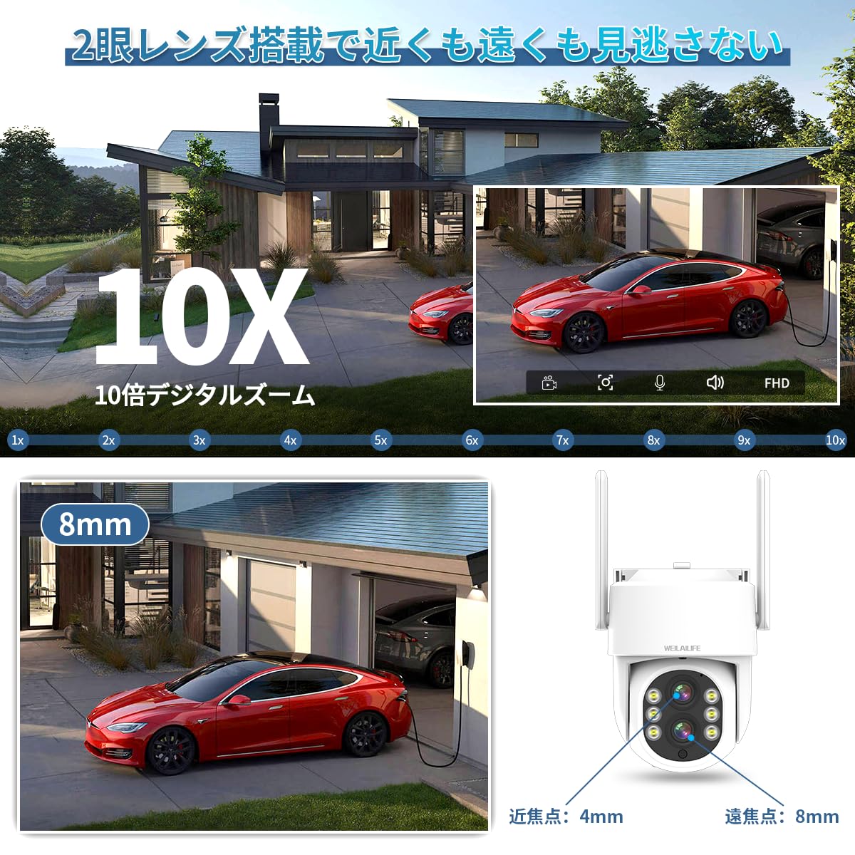 Amazon.co.jp: 【双方向通話・ダブルレンズ】防犯カメラ システム
