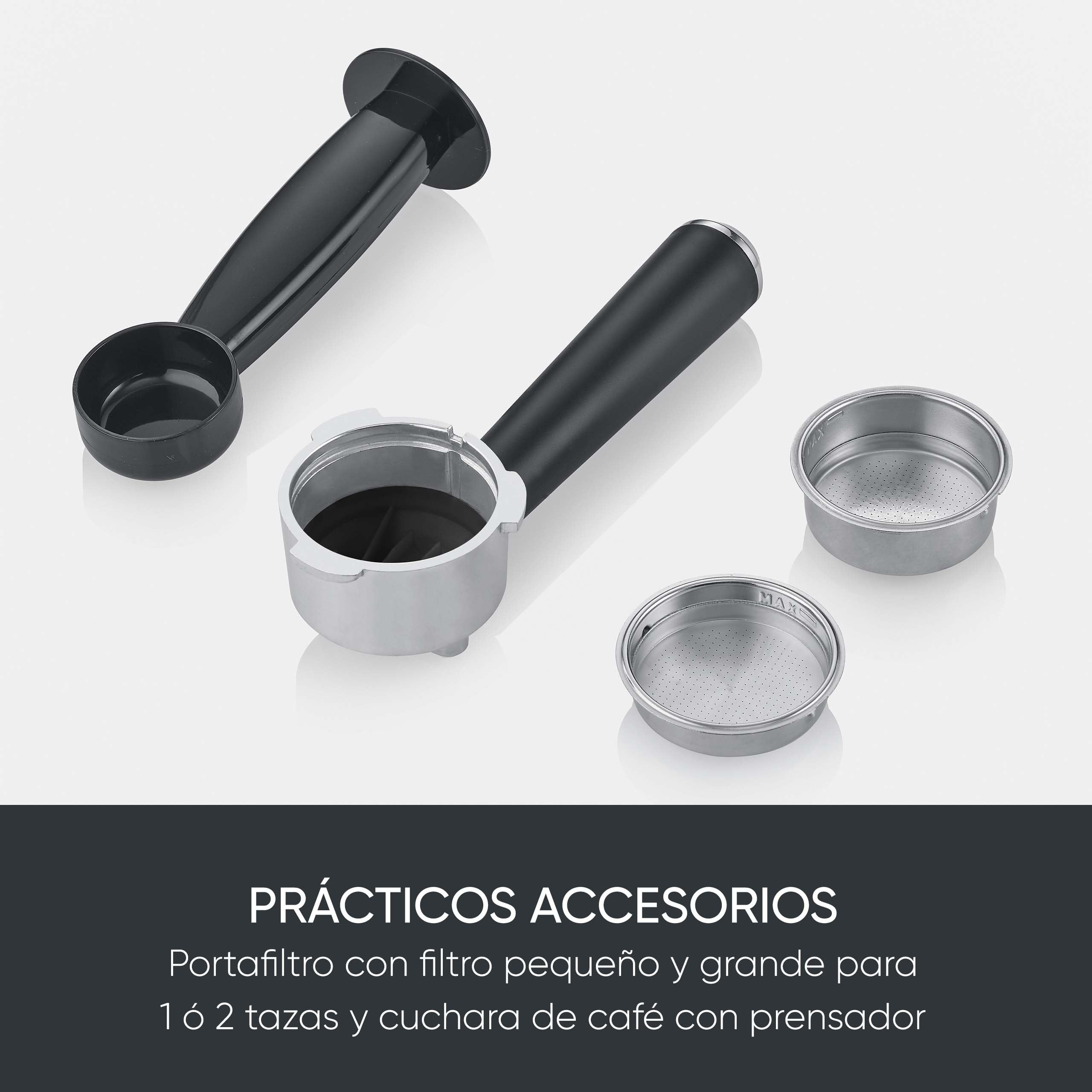 SEVERIN Cafetera espresso ‘Newspresa’, bomba ULKA de 20 bares, boquilla para espumar leche, depósito de agua de 1 litro, para una o dos tazas, color plata, acero inoxidable, 1350 W, KA 5997