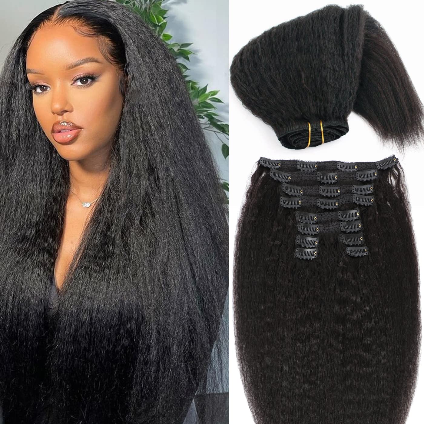 kinky straight clip in hair extensions