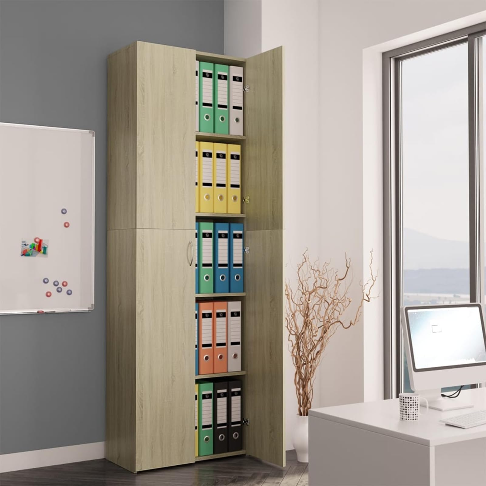 Armadio per Ufficio Rovere Sonoma 60x32x190cm Legno Multistrato,Armadio per Ufficio,Armadi Archivio,Armadio per Collezione per Ufficio-800300