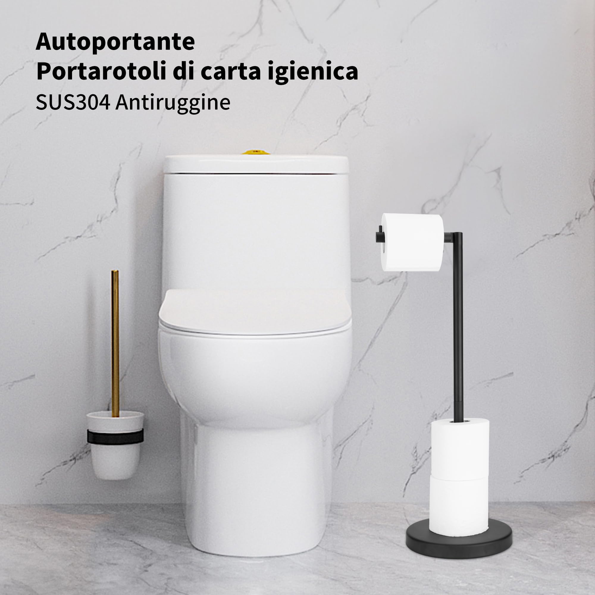 RFOUO Supporto per carta igienica autoportante, con base pesante per 4 + 1 rotoli, supporto per carta igienica nero opaco, porta carta igienica, supporto per carta igienica, supporto per carta