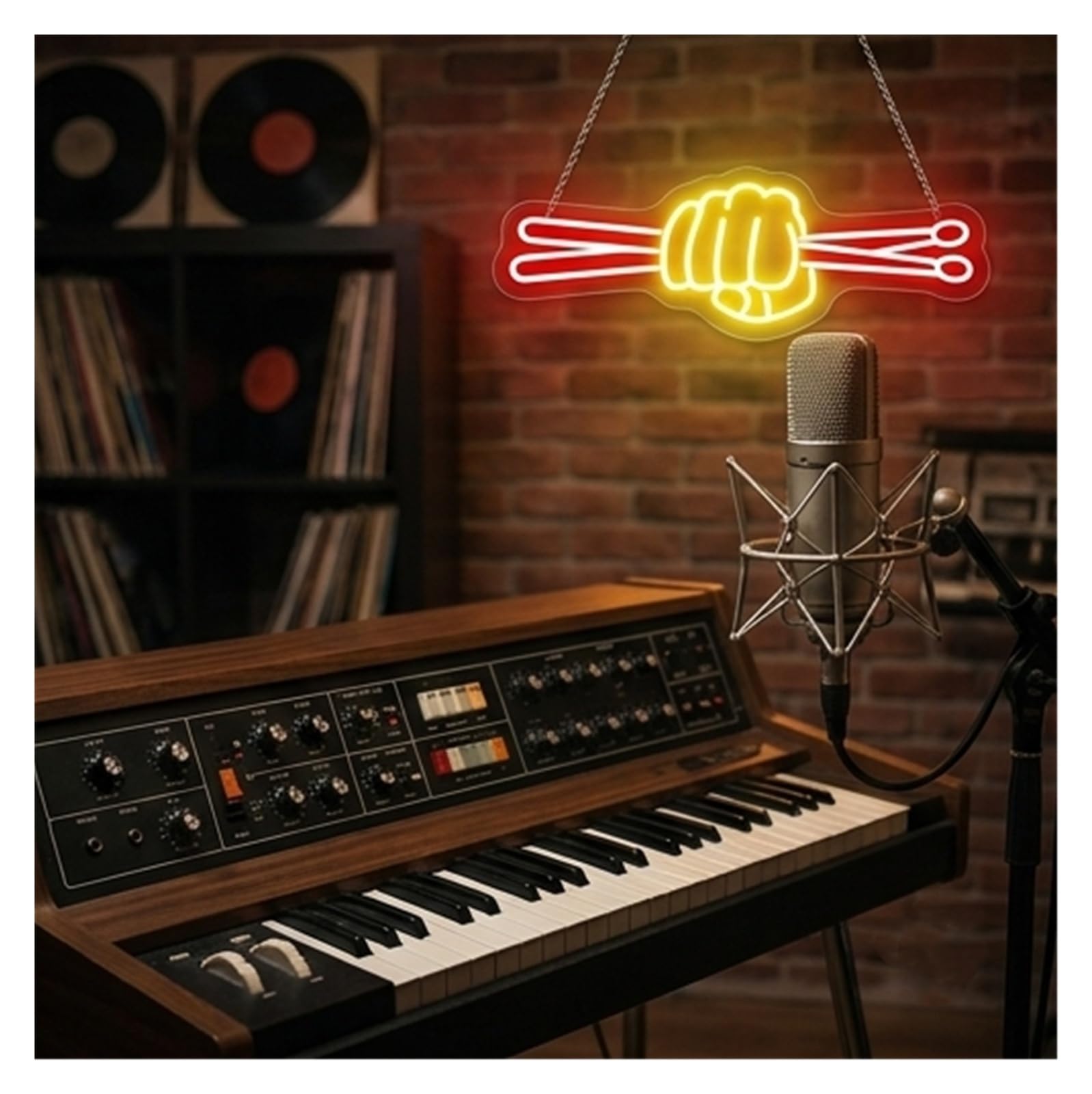 Luces de neón Mazos de percusión en una mano luces neón baterista con interruptor atenuación estudio música, carteles decorativos artísticos 7.09x18.9in(E)