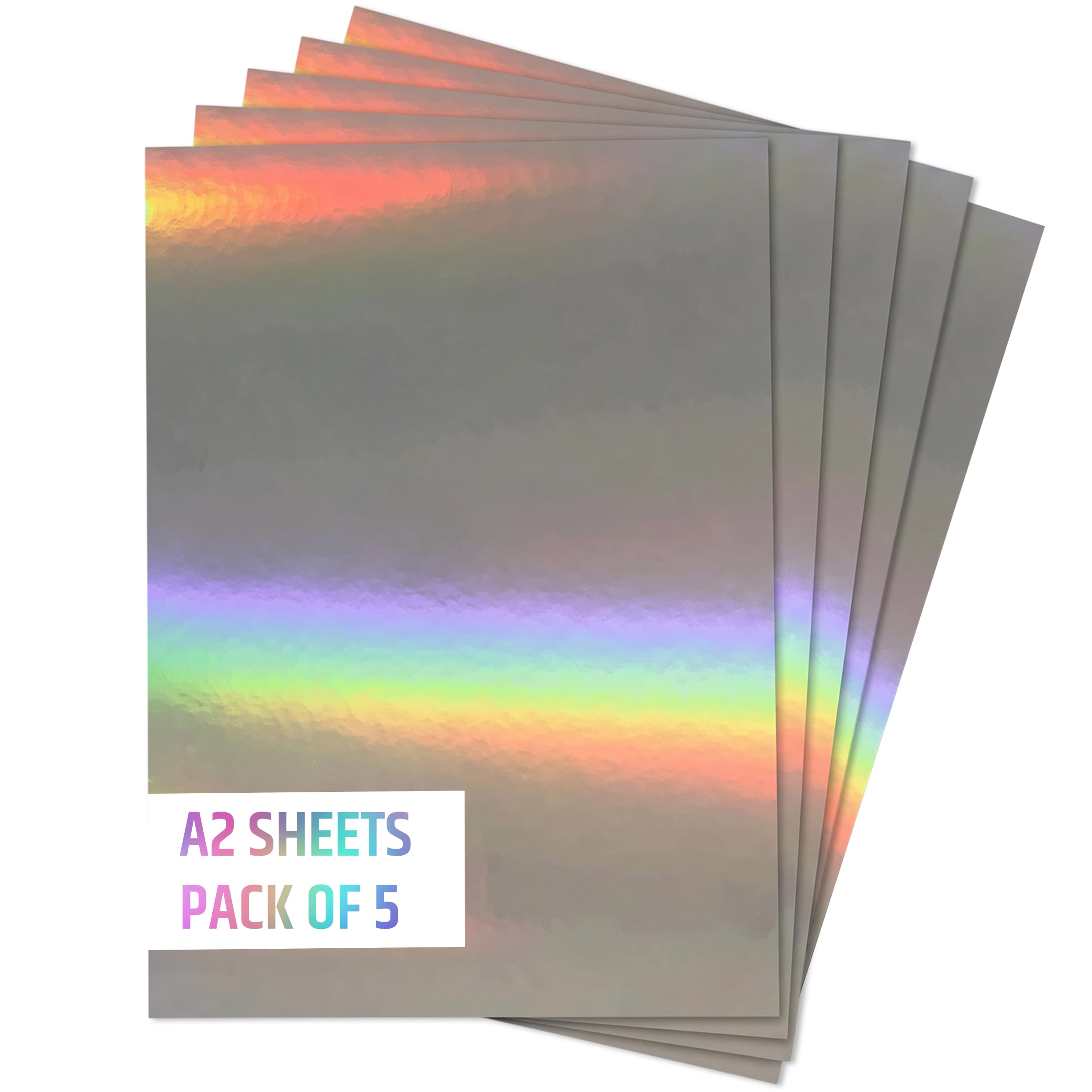 PaperCutz A2 Silver Rainbow Holographic Card, 250GSM, 5 Sheets