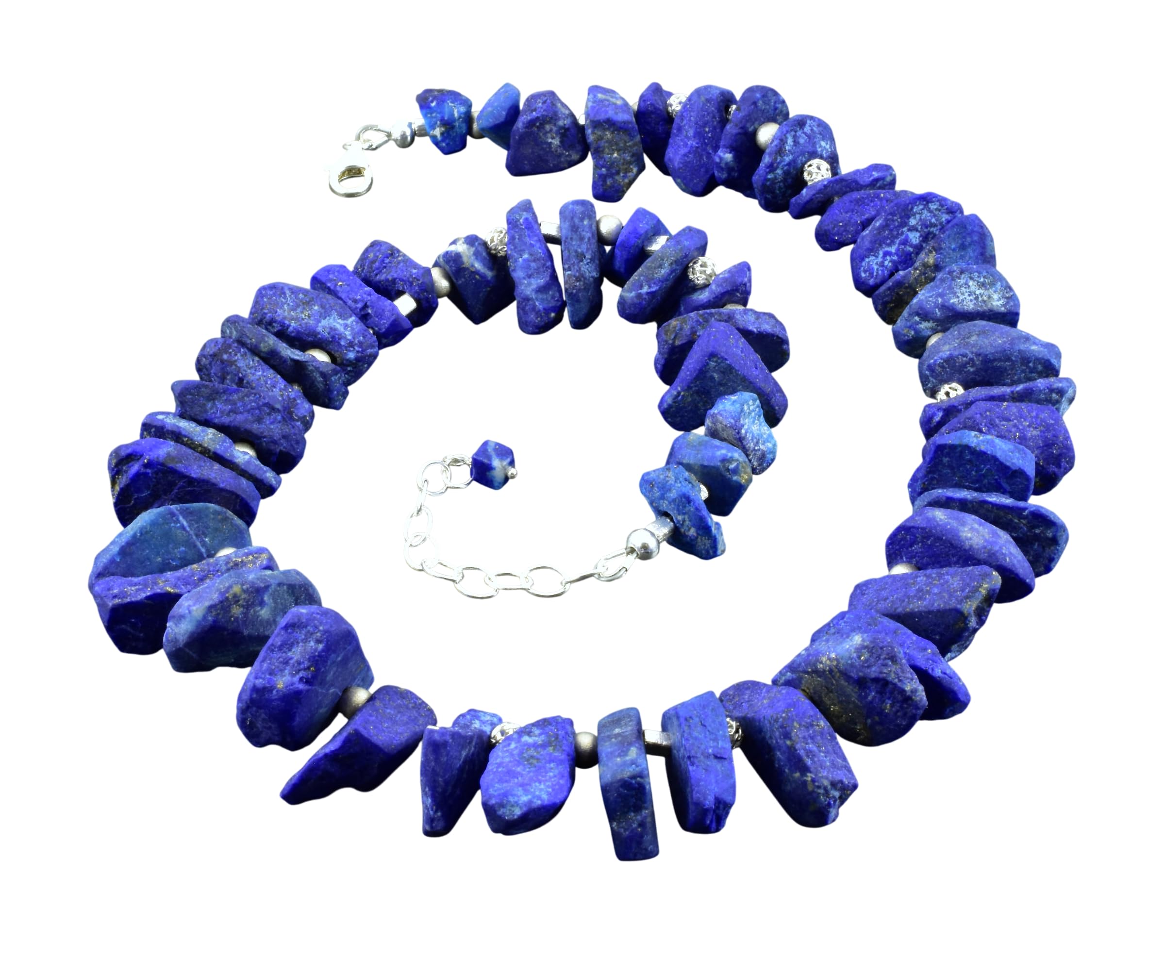 Edle Lapislazulikette, matt mit 925er Silber - Statementkette / Collier