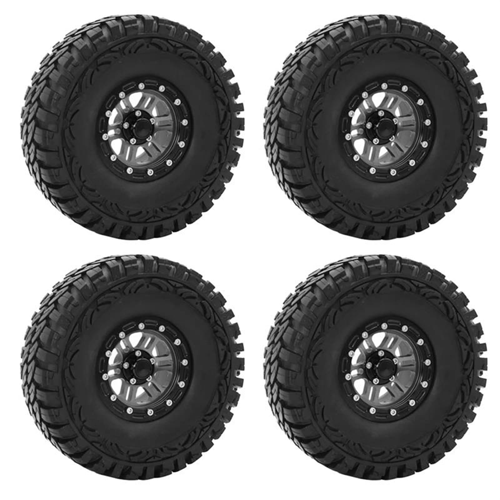 RC Car Pneumatico Ruota Compatibile con Axial per SCX10 90035 90022 90046 D90 D110 TF2 TRX-4 4 Pezzi Pneumatici per Cerchioni Beadlock in Metallo da 1,9 Pollici per 1/10 RC Rock Crawler