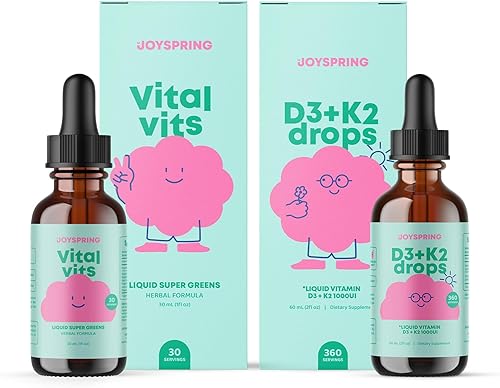 JoySpring Gotas de vitamina D para niños pequeños para apoyar el crecimiento y multivitamínico diario con raíz de bardana y saúco para niños