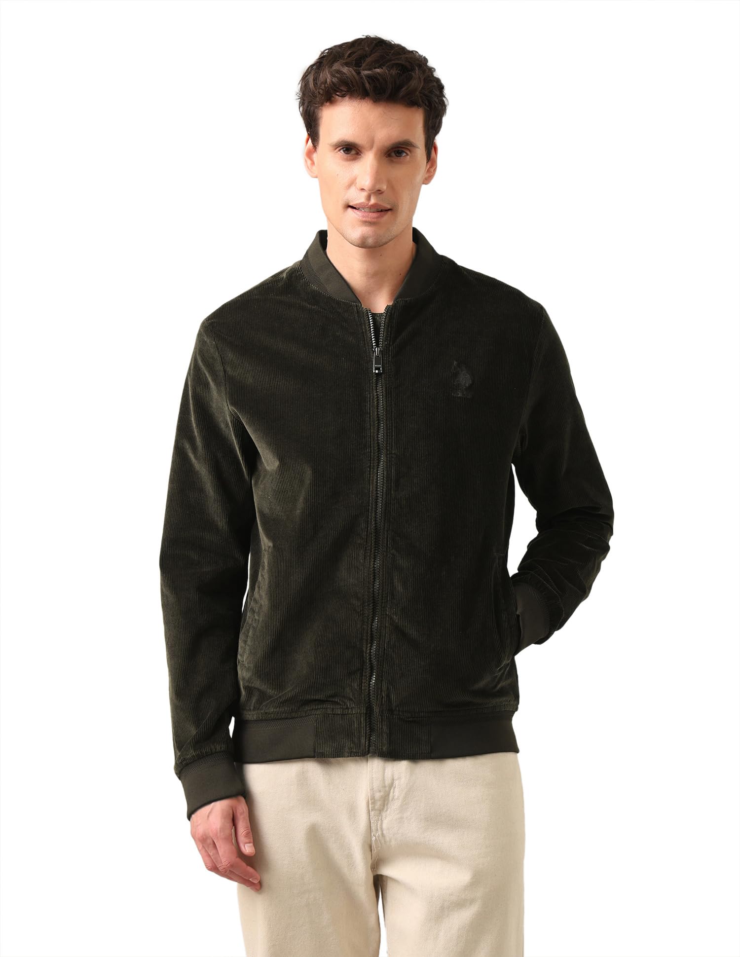u.s. polo assn. Men's Green Textured Mock Collar Long Sleeve Casual Polyester Regular Fit Jacket-picture-34