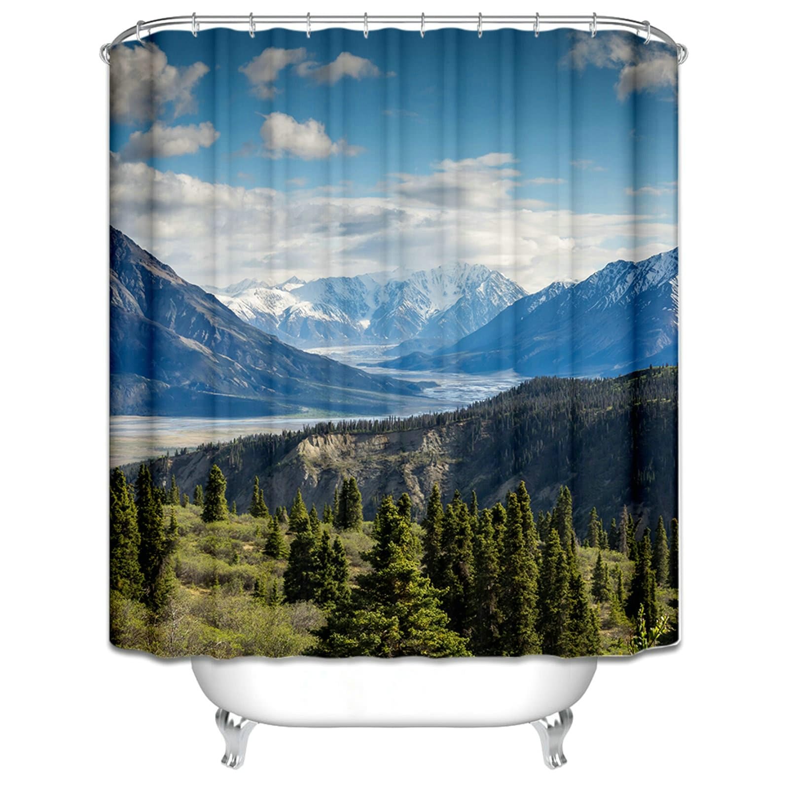 Rideau de douche anti moisissure en polyester lavable bleu 165x180
