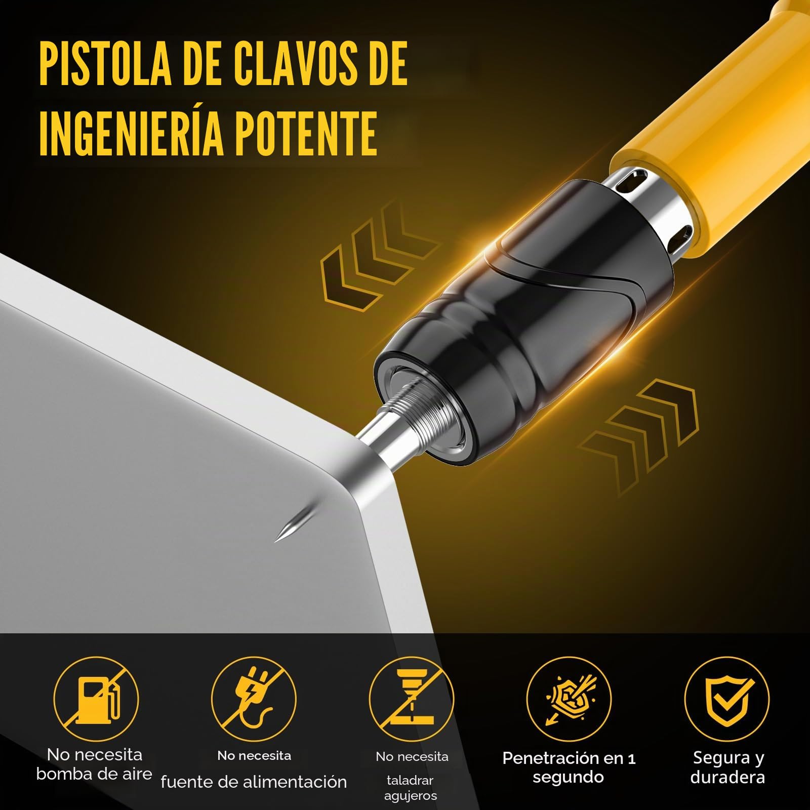 Pistola de Clavos, 5 Modos Ajustables y Mango Giratorio con Varilla de Extensión, Clavadora Hormigon para Reparaciones y Pistola Clavos para Entusiastas del Bricolaje