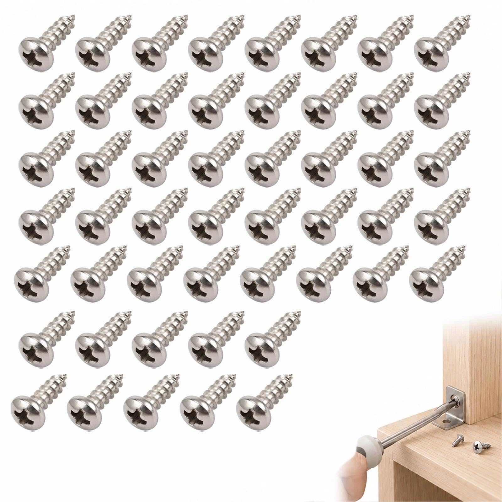 50pcs M4 x 10mm 304 Stainless Steel Phillips Pan Head Self-Tapping Screws, Silver Tone Thread Forming Screws for Metal Plastic Wood (7.2mm Head Diameter)