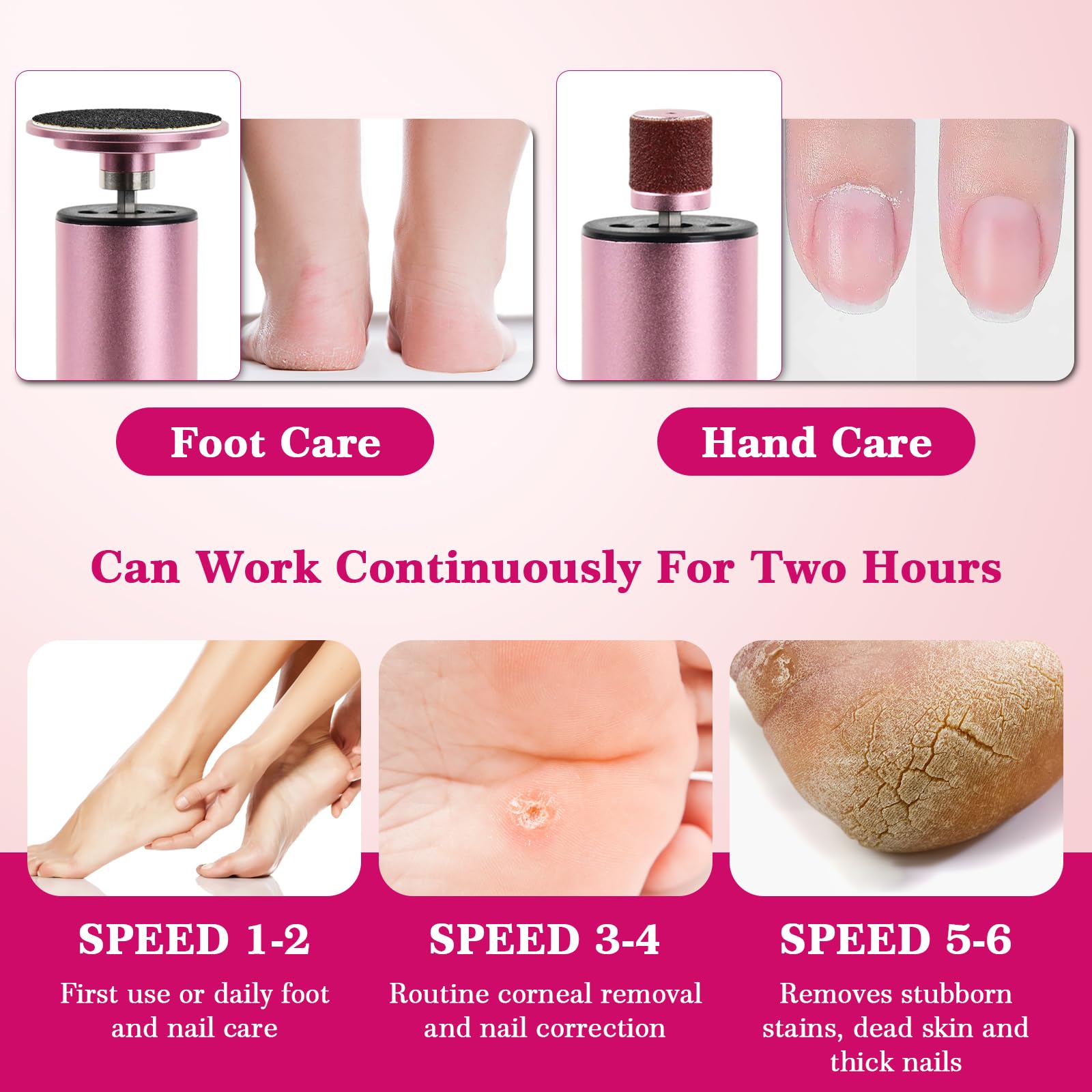2 in 1 Lima Electrica Pies Durezas con 30 Almohadillas de Repuesto, 6 Velocidades Recargable Pedicura Electrico, Quita Callos Profesional, Foot File, Eliminar Durezas y Callos