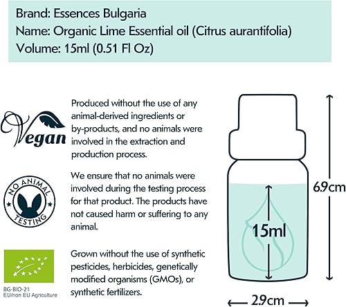 Miniatura 7 de Essences Bulgaria Aceite esencial de lima orgánico, 0.51 onzas líquidas, Citrus aurantifolia, 100% puro y natural, sin diluir, grado terapéutico,